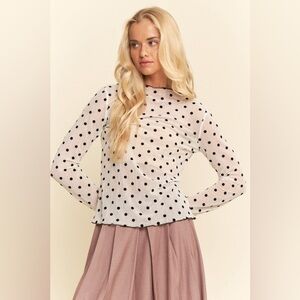 🟠418B-WHITE. Polka Dot Mesh Sheer Top